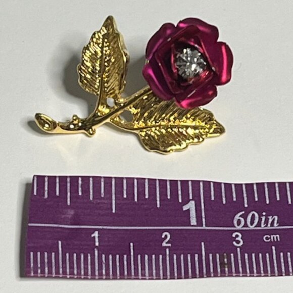 VTG "A Christmas Rose" Lapel Hat Pin Gold Tone w/Rhinestone Hope Love 1.25" - Picture 12 of 12